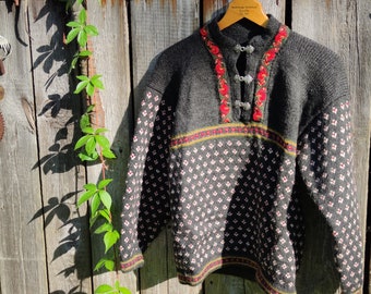 Nordic wool sweater Made In Norway authentic winter Scandinavian retro M  academia cardigan 80s grey red aesthetic fall harajuku style