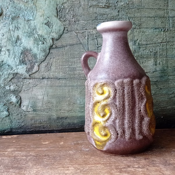 Strehla Vase DGR no 1310 Fat Lava Decor Brown Yellow East Germany European Mid Century Modern Art Pottery Retro Gift アート陶器 Pitcher VEB