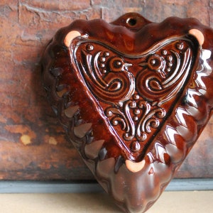 Vintage heart bird mold pudding West Germany Scheurich ceramics Baking Form Stoneware ceramic Christmas gift Brown Glazed Vintage Heart Mold