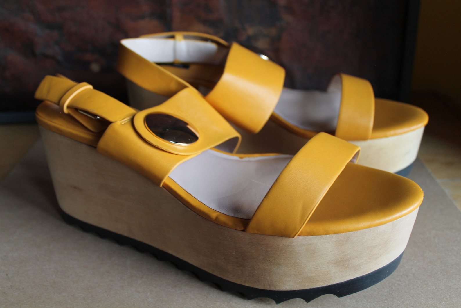 Yellow Wedge Sandals Platform Shoes Mango Wood Clogs Sandal Etsy
