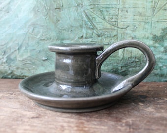 Ceramic Candle Holder Chamberstick Green Chamber Stick Candle Holder Bedroom Light, Mid century Bed Decor Made in Sweden Lysekil