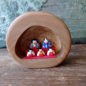 Wood Hina Dolls Emperor Empress Mino yaki Japanese Girls festival Made in Japan Minature Tiny Kokeshi Artisan Handcrafted shrine Modern Art
