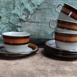 Cup Rorstrand Sweden Annika VDN F555 Hand Painted Drinkware Mustard Brown Orange Gustavsberg Coffee Cup Mid century Swedish Vintage Pottery