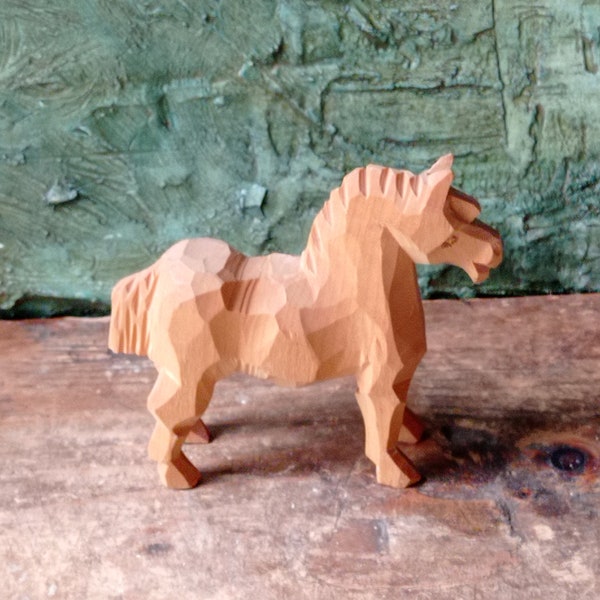 Hand Carved Wood Horse Swedish Toy Wooden folk Sculpture handcrafted Wooden figurine statue