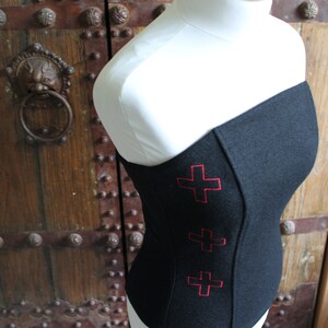 Wool Corsets vintage 90s uldahl black red size 38 Burlesque Costume Making corset with embroidery Made in Denmark image 7