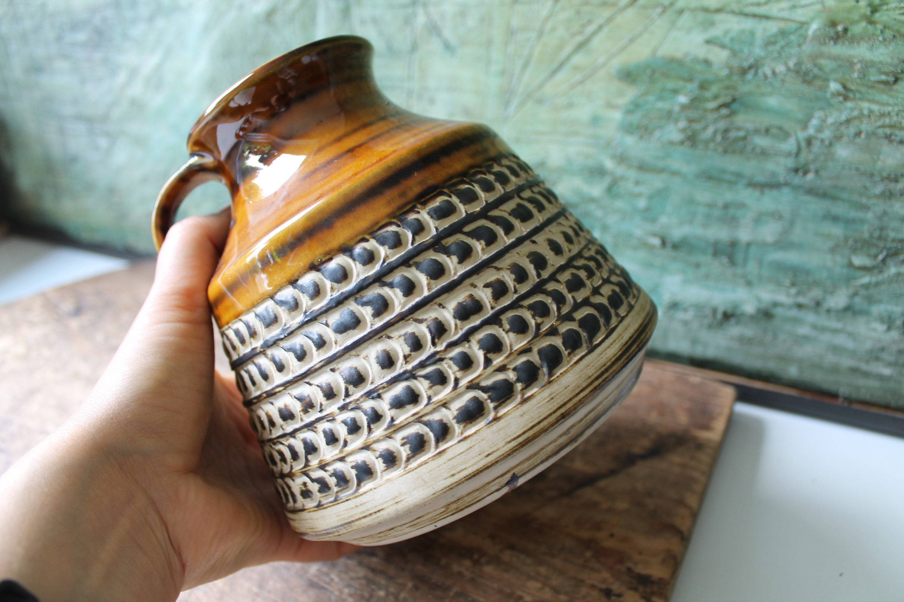 West Germany Vase With Handle Pottery Mid-century Modern