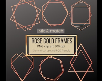 20 rose gold frames clip art PNG | Mix and match golden frames with transparent background