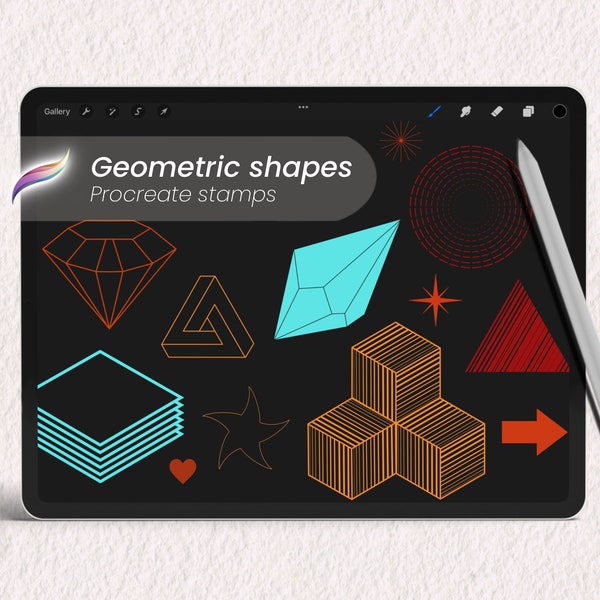 126 Procreate geometric shape stamp brushes | Basic and complex geometry figures | Tattoo stencil design