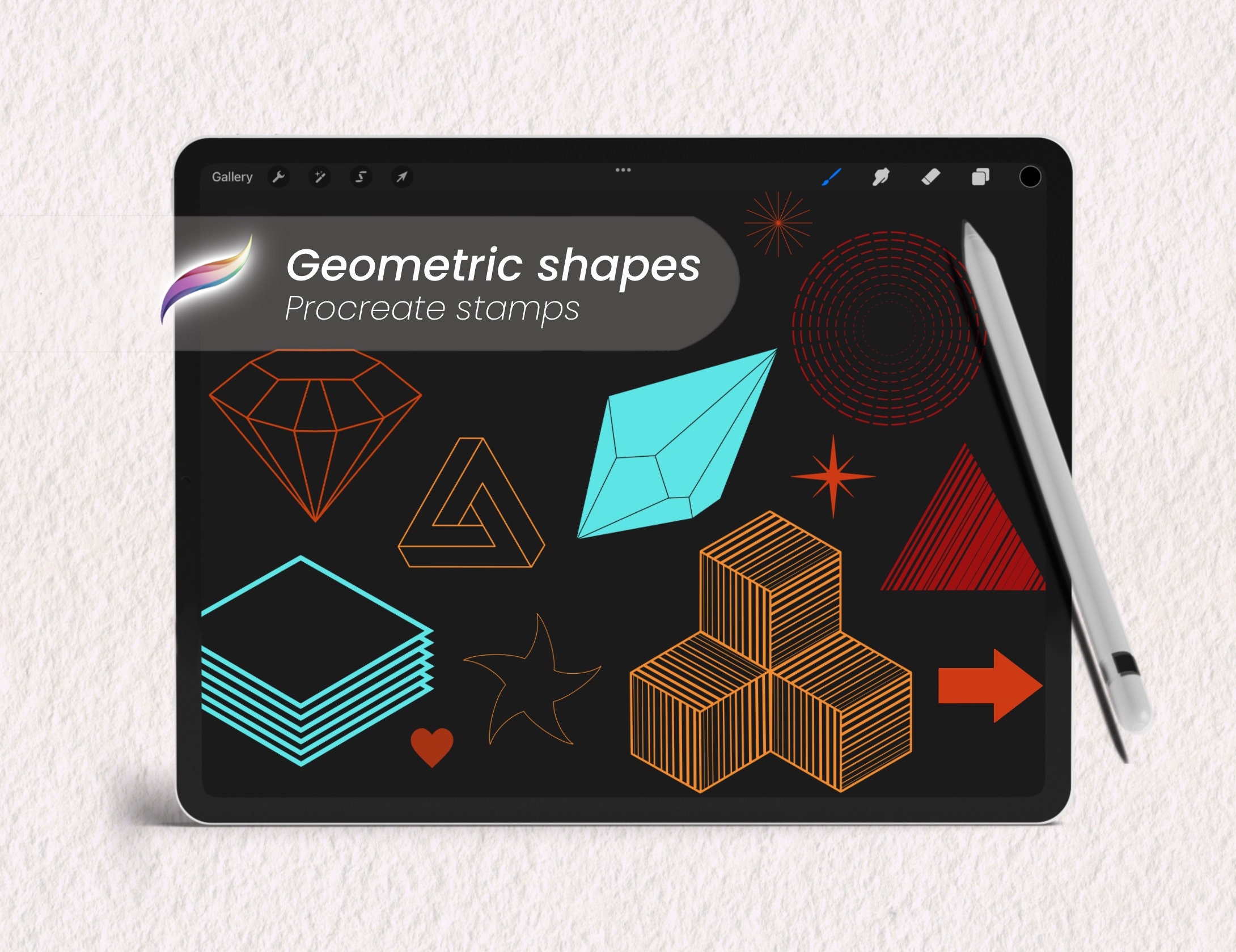 126 pinceles sello de formas geométricas para Procreate en iPad | Plantillas de geometría básicas y complejas para tatuaje, logos y diseño