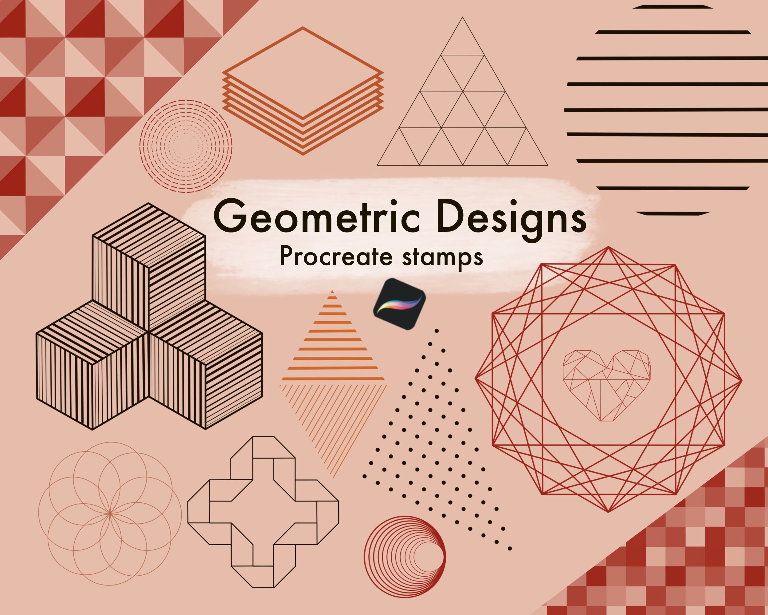 40 Geometric Shape Stamp Brushes for Procreate Geometry - Etsy