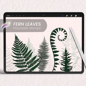 10 fern leaves Procreate brush stamps | Procreate digital flora brushes | Botanicals | Fern leaf stamp silhouette | Forest foliage