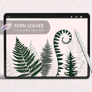 10 feuilles de fougères Procreate tampons | Procréez des pinceaux floraux numériques | Botanique | Silhouette de tampon feuille de fougère | Feuillage forestier