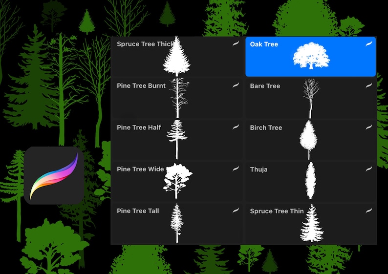 11 forest tree Procreate stamp brushes Digital brushes Etsy