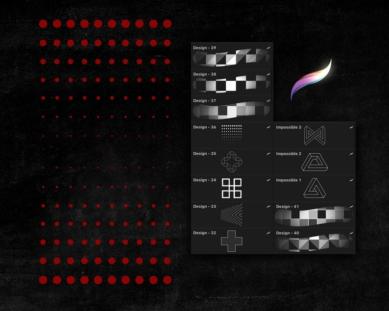May include: A black and white image showing different design patterns and impossible shapes. The image includes text labels such as "Design - 39", "Design - 38", "Design - 37", "Design - 36", "Design - 35", "Design - 34", "Design - 33", "Design - 32", "Impossible 3", "Impossible 2", "Impossible 1", "Design - 41", "Design - 40".