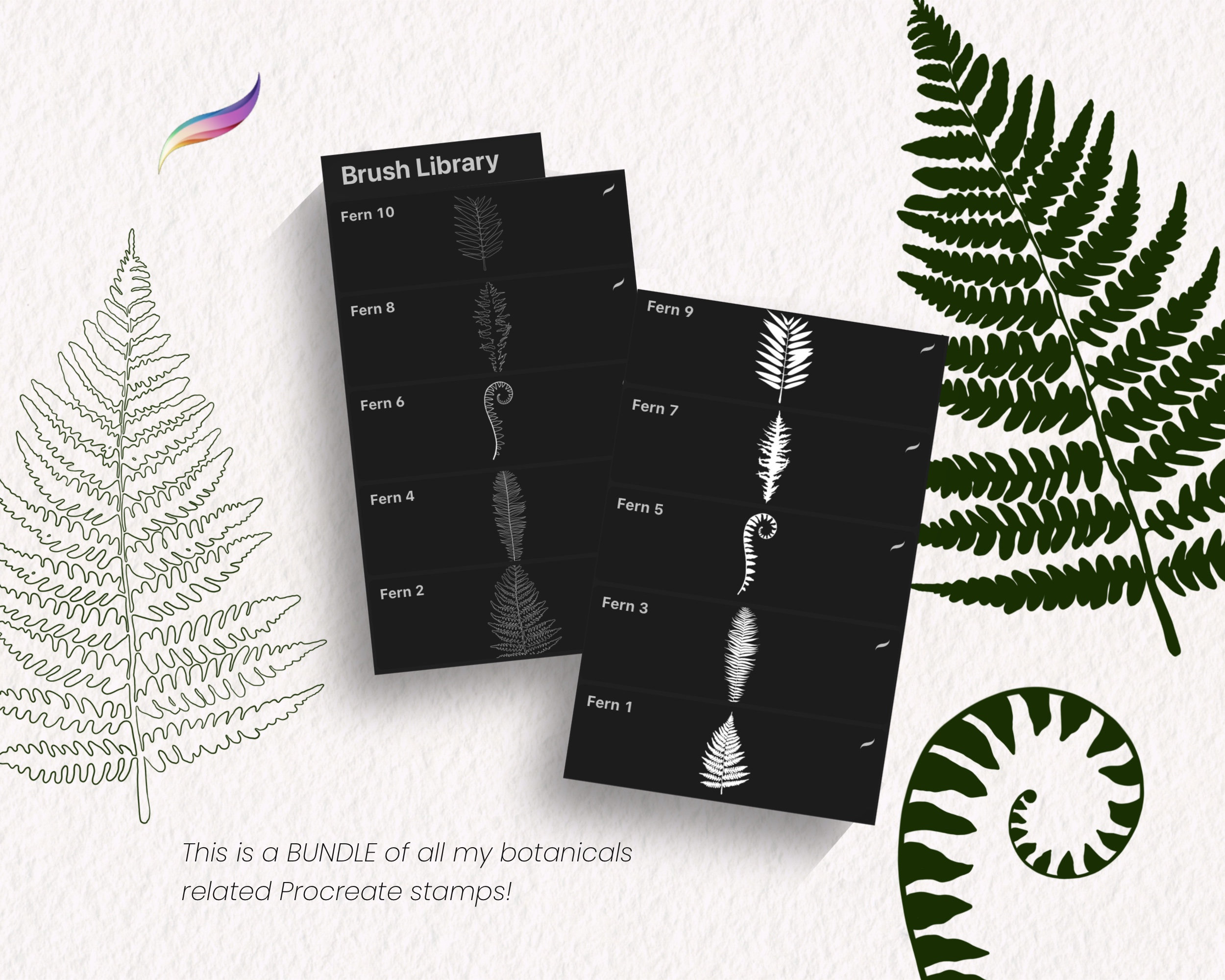 Botanical Procreate BUNDLE 100+ Stamps and Brushes | Foliage and ...