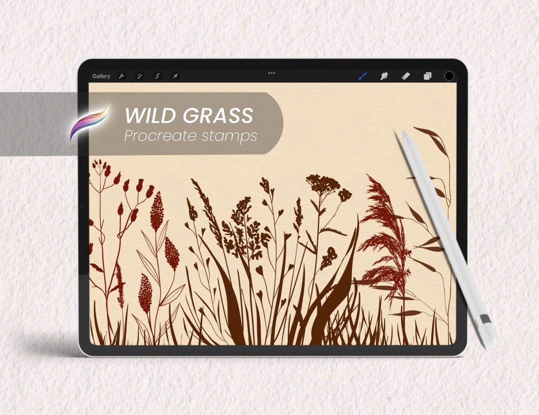 50 Wild Grass Procreate Meadow Stamp Brushes | Nature and Landscape ...