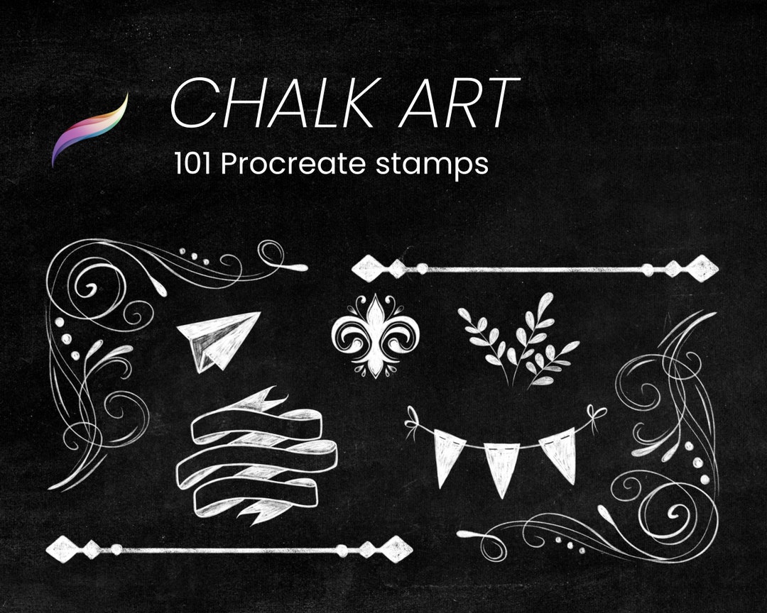 101 Procreate Chalkboard Elements Handdrawn Procreate Brush Stamps Etsy