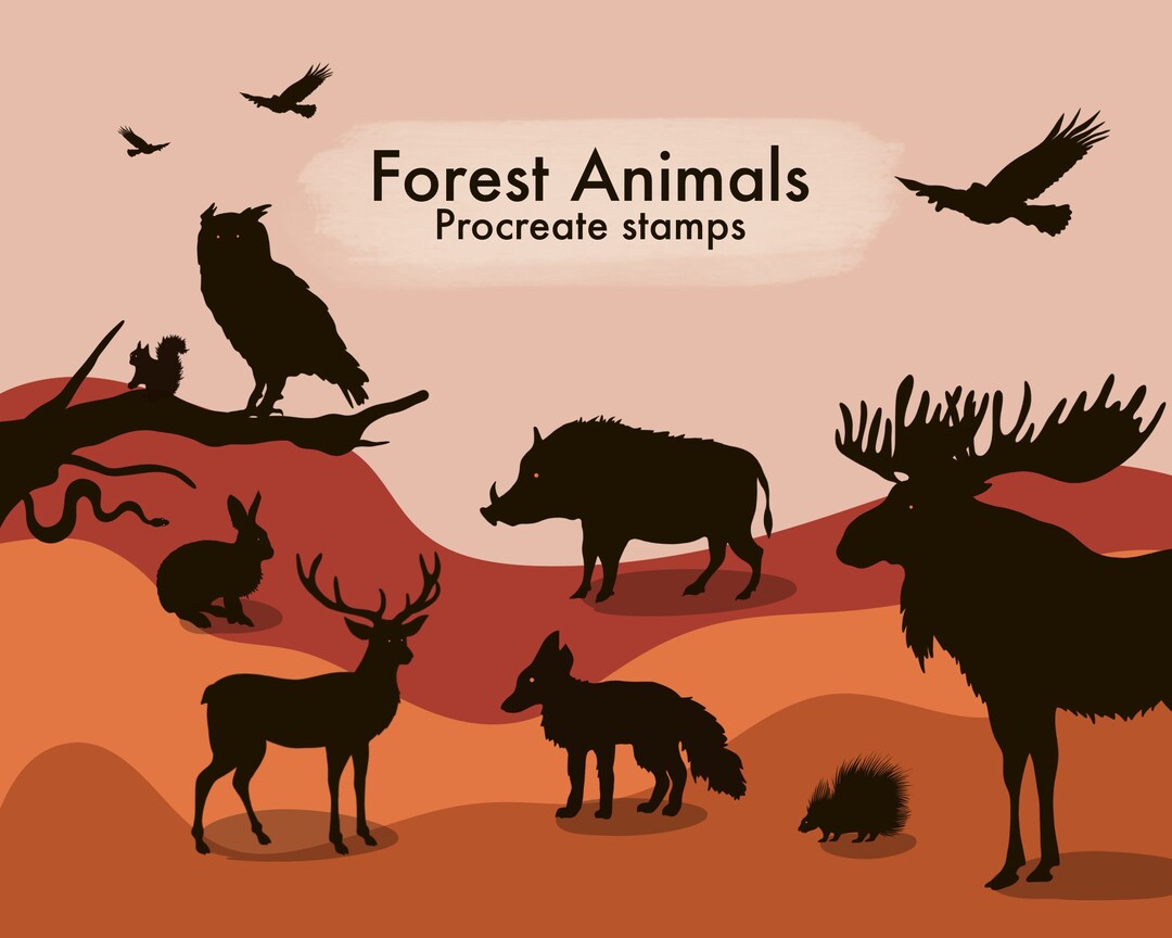 20 Forest Animals Procreate Stamps Bear Wolf Deer Etsy