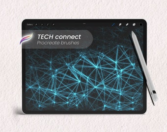 Sömlösa Procreate-teknikpenslar | Länkar till digitala tekniknätverk | Vetenskapstema med upprepande mönster