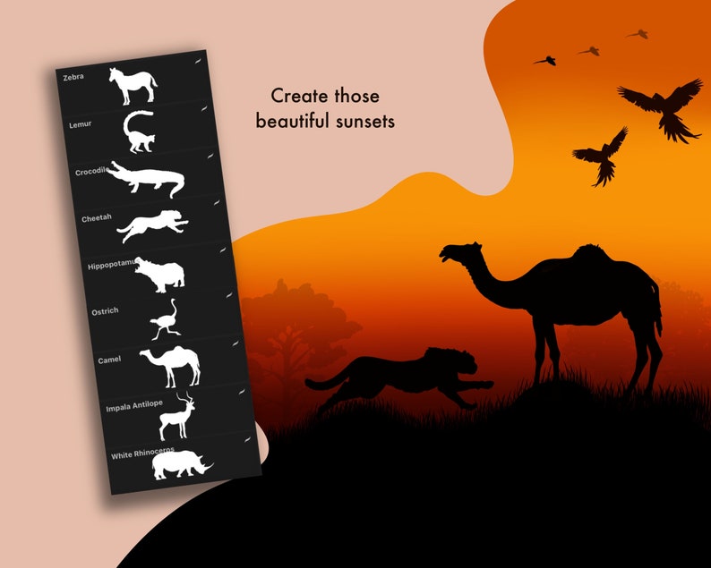 20 Safari Animals Procreate Stamp Brushes African Sunset | Etsy