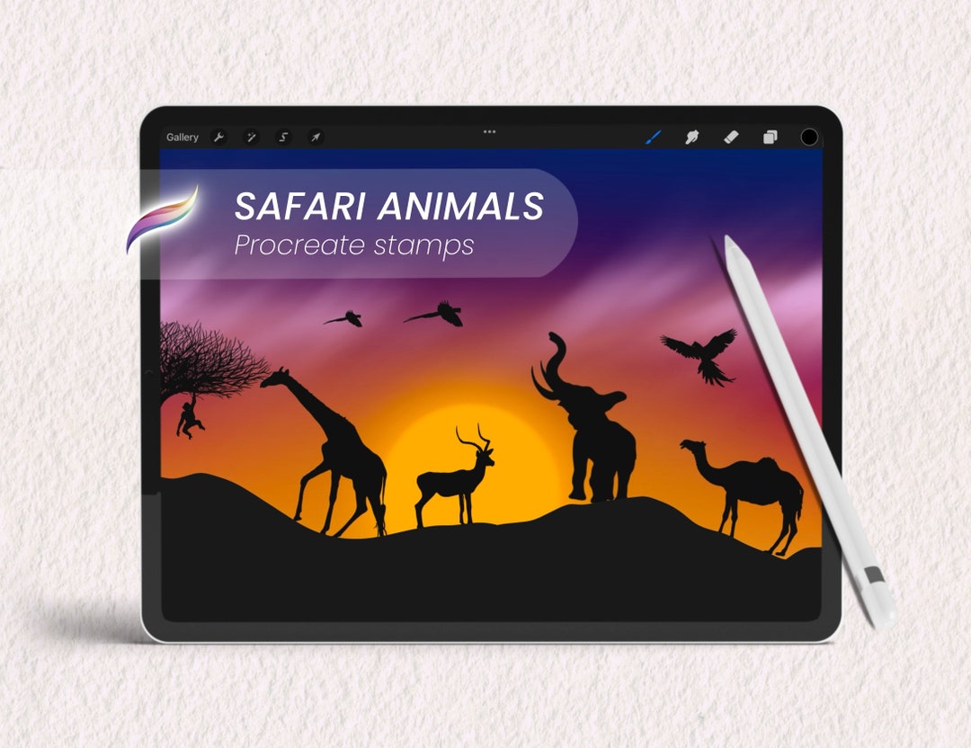 20 Safari Animals Procreate Stamp Brushes | African Sunset Silhouette ...