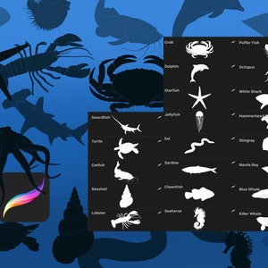 21 Sea & Ocean Animals Procreate Stamp Brushes | Water Theme | Animal ...
