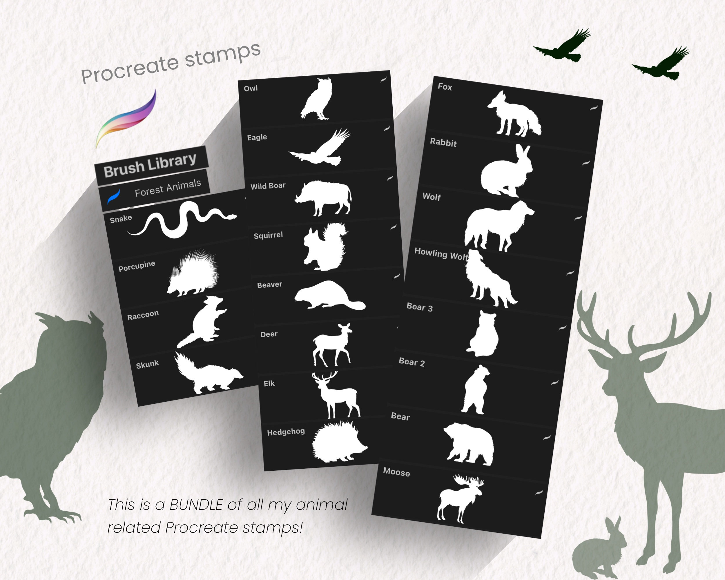 100+ Animal Procreate Stamps BUNDLE | Digital Wildlife Nature Brushes ...