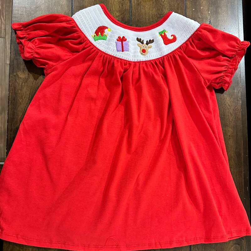 LuLu BeBe Girls Red Smocked Christmas Gingerbread Dress with Trim