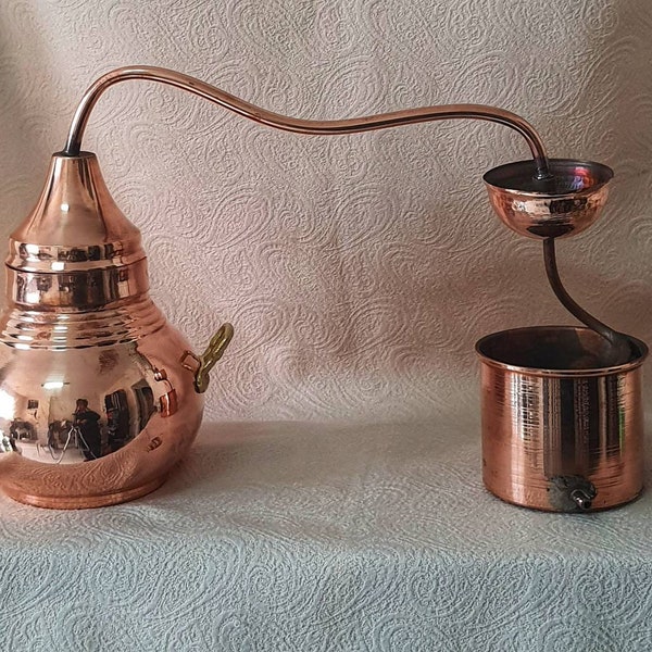 Mini Distiller, Pure Copper Alembic, Essential Oil  Distiller, Hydrosol Still, Herbs Flowers Distillery 1 Lt / 0,25 Gallons, No.0