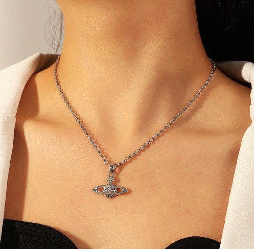 Brand new Saturn planet earth orb necklace silver or gold VW necklaces
