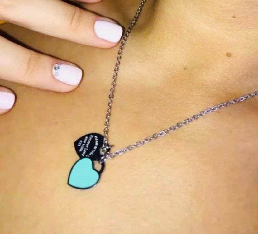 Brand new so pretty baby blue/greenish double hearts 2 hearts silver …