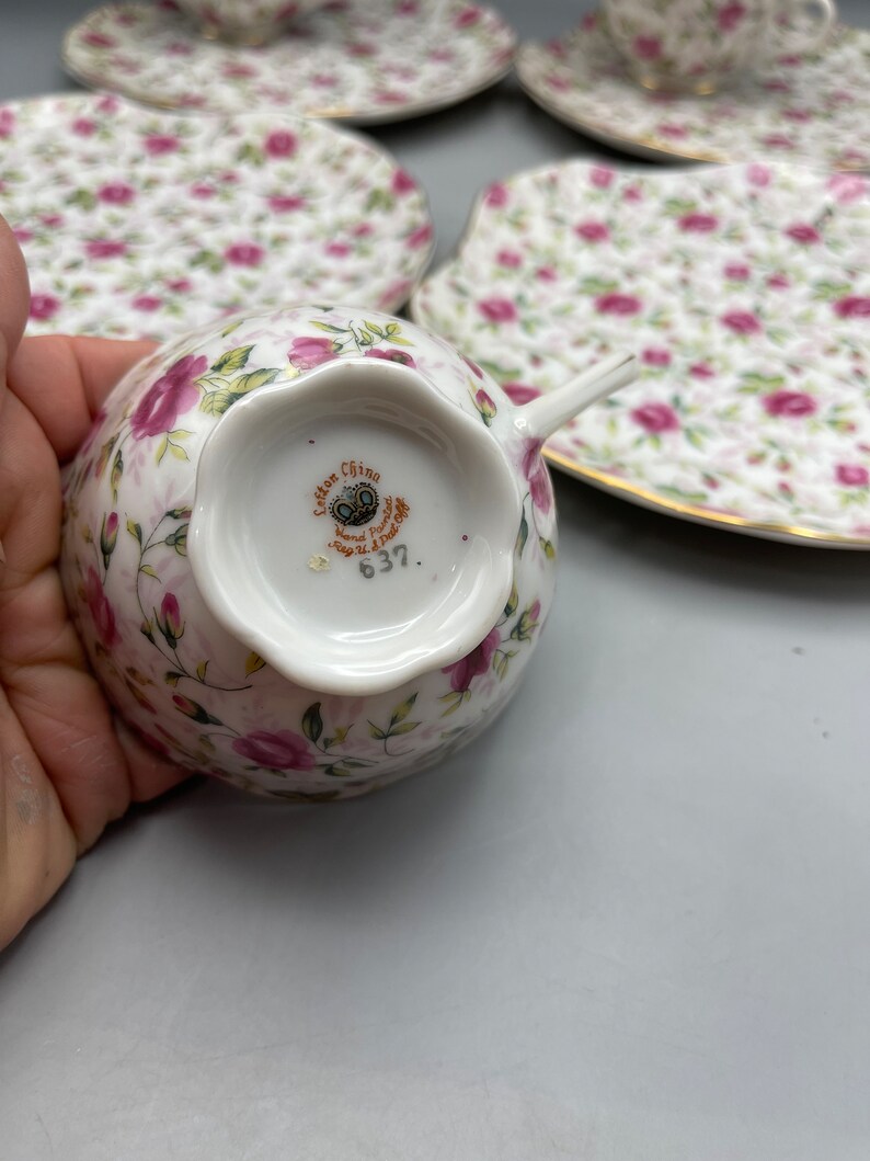 Vintage Lefton Rose Chintz China Snack Plate and Cup Set Etsy