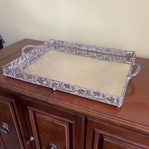 Vintage Silverplate Large Rectangular Gallery Butler’s Tray Godinger Grapevine