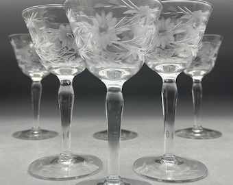 Juego de 6 copas de cóctel con flores grabadas vintage