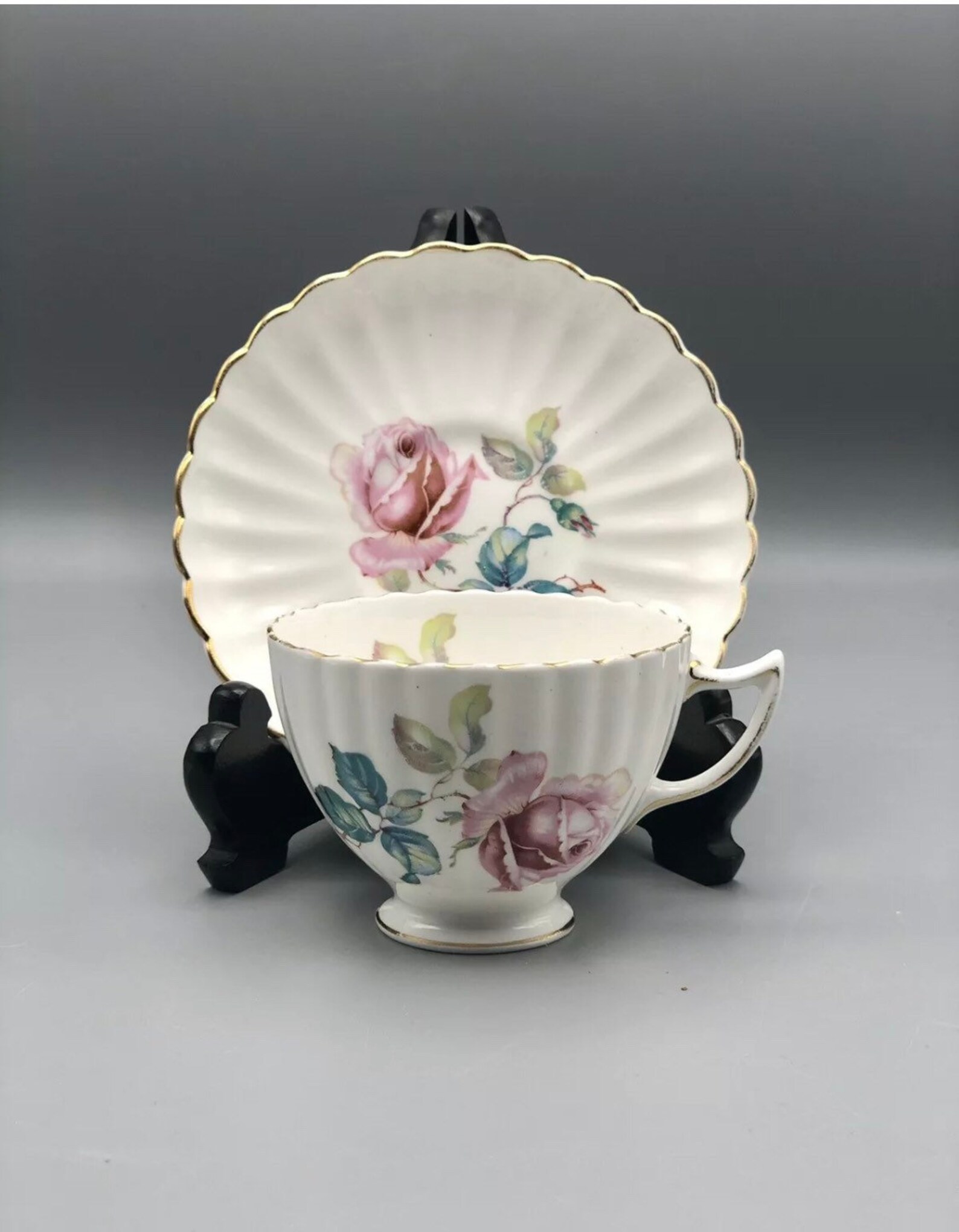 Radfords Bone China Tea Cup and Saucer White Fluted with Pink Etsy