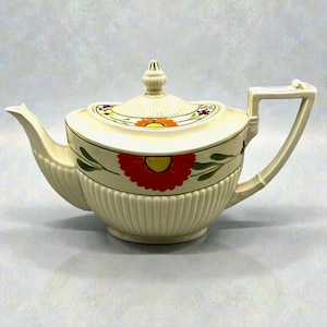Antica teiera inglese Bedford Ware dipinta a mano con motivi floreali, anni '20