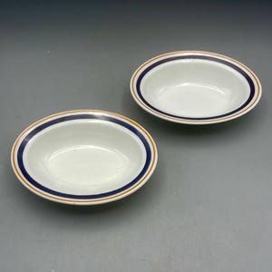 Bailey Walker China Vintage Restaurant Ware Oval Bowls Blue Yellow Stripe 2 Pc.