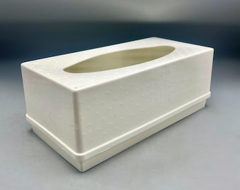 Caja de pañuelos de papel Scott Kleenex de plástico blanco vintage de los años 80.