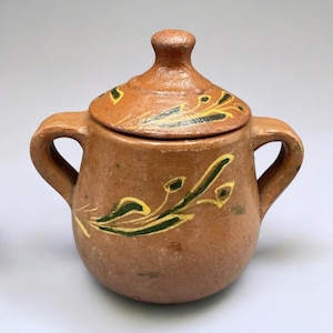 Midcentury Mexican Terra Cotta Bean Pot Hand Painted Glazed Tonala