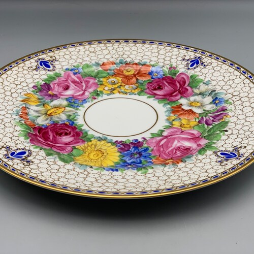 Antique Franziska Hirsch Dresden Plate Floral Hand discount Painted Gold Chintz