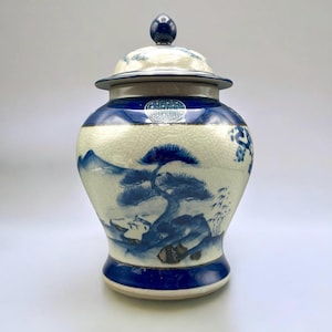 Vintage Chinese Crane Jar With Lid Celadon Celadon Glaze