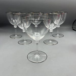 Vintage Silver Rimmed Cocktail Glasses Set Of 6 MCM Stemware