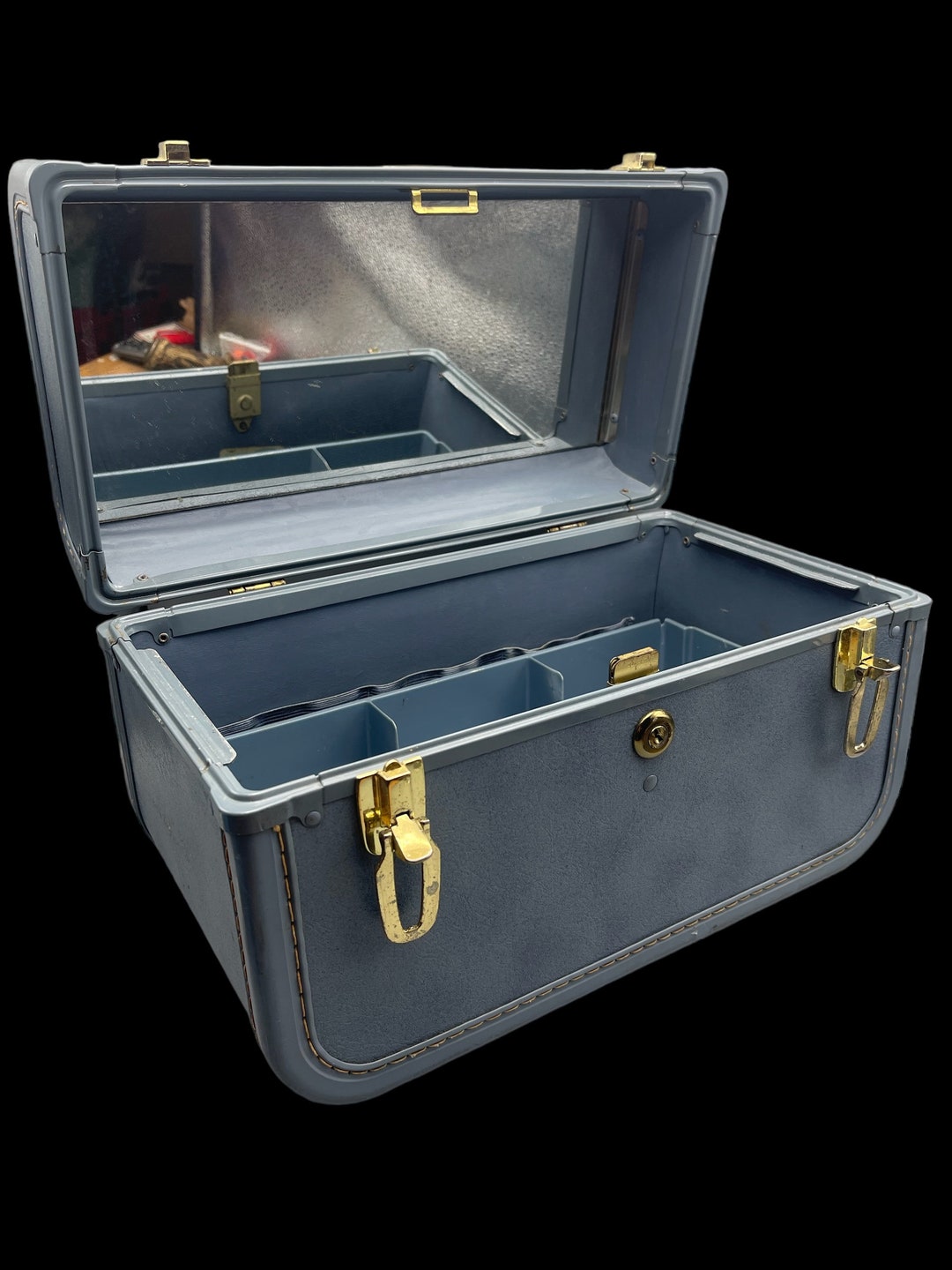 Vtg Mid Century Blue Taperlite Train Case Luggage Carryon Etsy