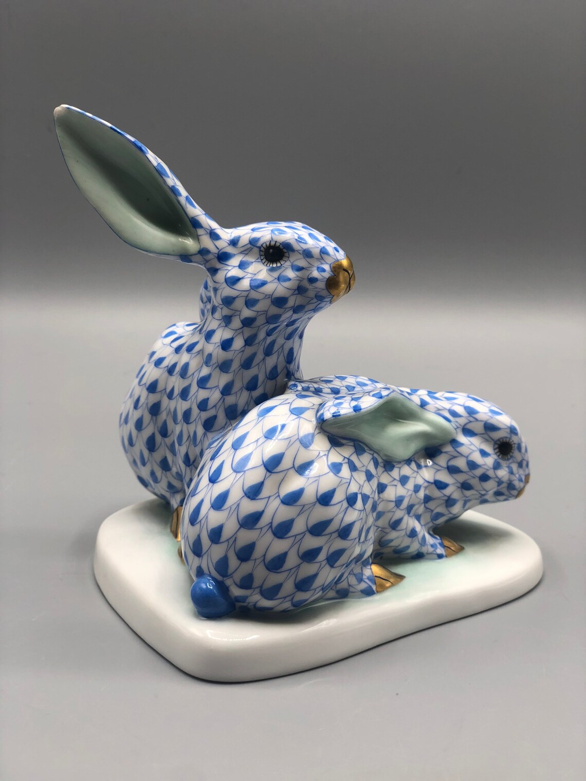 Vintage Herend Bunnies5.5 Blue & Gold Rabbit Pair Etsy