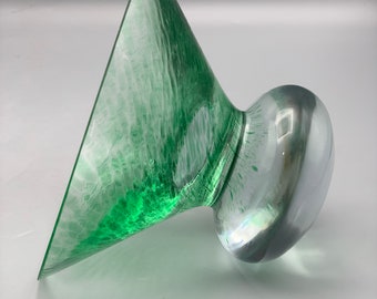 Art Glass Murano Style Compote Green Swirl Art Glass Dish