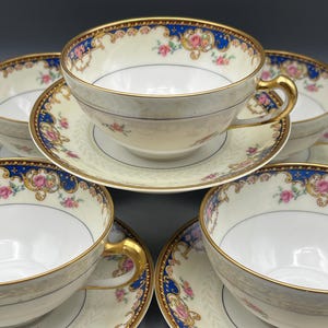 Haviland Limoges Porcelain Fontainebleau Antique Teacups And Saucers 5 Sets