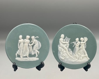 Camille Tharaud Limoges Pate Sur Pate Celadon Medaillons Plaques Paar
