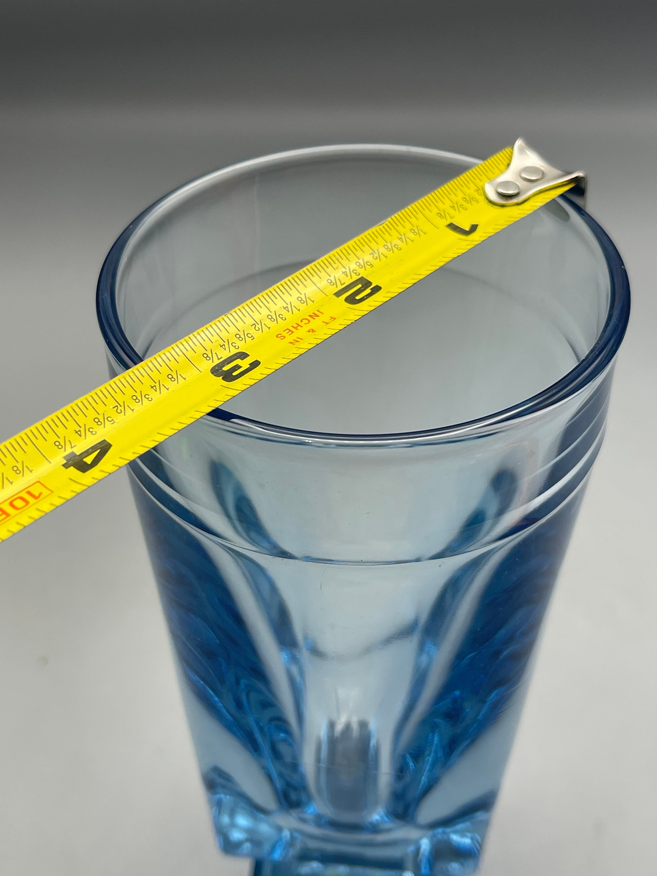 Lot De 4 Verres à Glace Vintage - Bleu Sur Piédestal - Hauteur 16 Cm - Sherbet Ou Boisson
