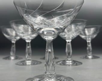 Vintage Swirl geëtste kristallen champagneglazen bubbelsteel set van 6