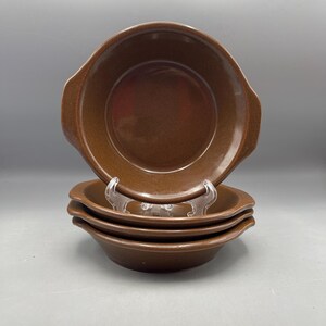 Vintage MCM Lugged Bowls Brown Glazed Set Of 4 Lug Handle